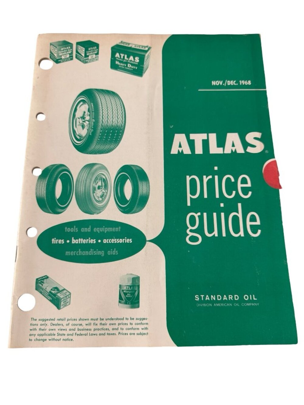 Vintage 1968 Atlas Price Guide Standard Oil Tire Battery Accessories Dealer Cata
